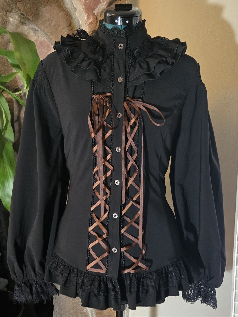 RQ-BL Red Queen's Black Legion Lace-Up Goth Poet Blouse - Steampunk x Lolita